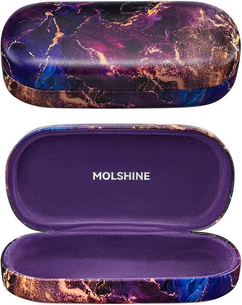 molshine Hard Shell Leather Sunglasses Case,Classic Large Glasses Case for Women Men,Sunglass Eyeglasses - Image 1